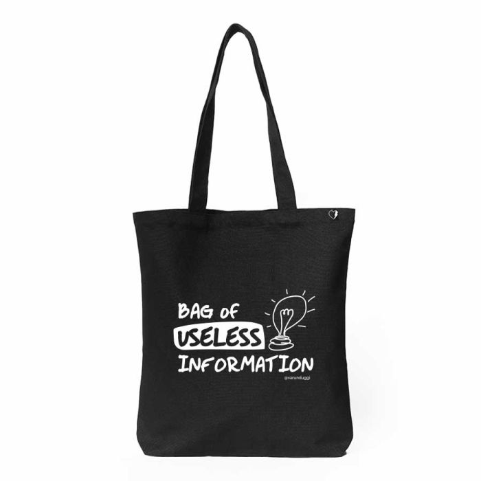 Bag of Useless Information Black Tote - Official Varun Duggi Merchandise