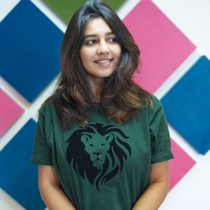Roaring Lion with Flock Print Green Tshirt by Aditi Raval