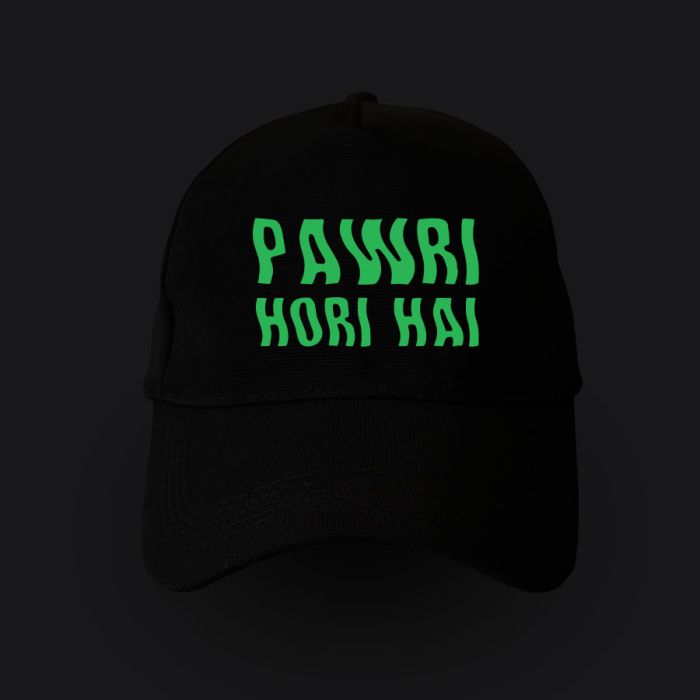 Pawri Hori Hai Glow In The Dark Black Cap by Yashraj Mukhate