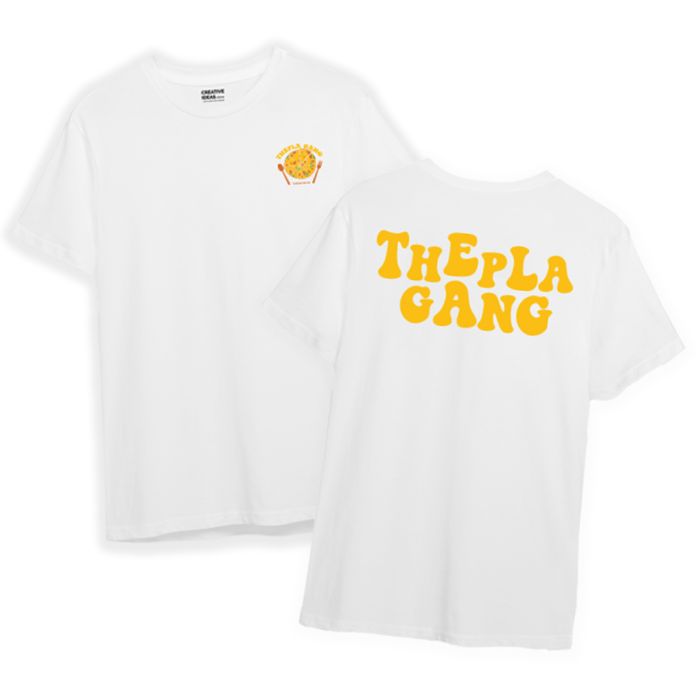 Thepla Gang Oversized White Front & Back Printed Tshirt - Official Viraj Ghelani Merchandise