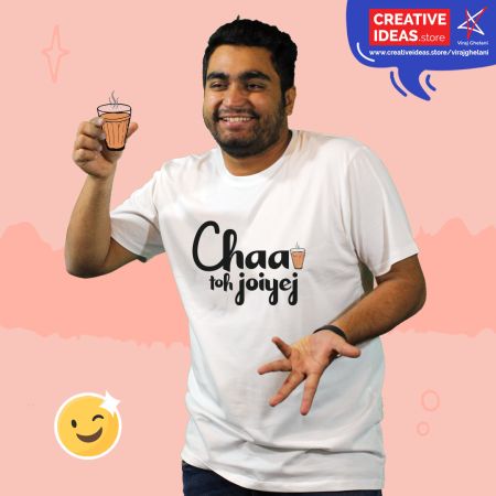 Chaa Toh Joiyej White Tshirt by Viraj Ghelani