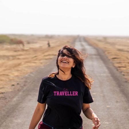 Solo Traveller Black Tshirt by Aditi Raval