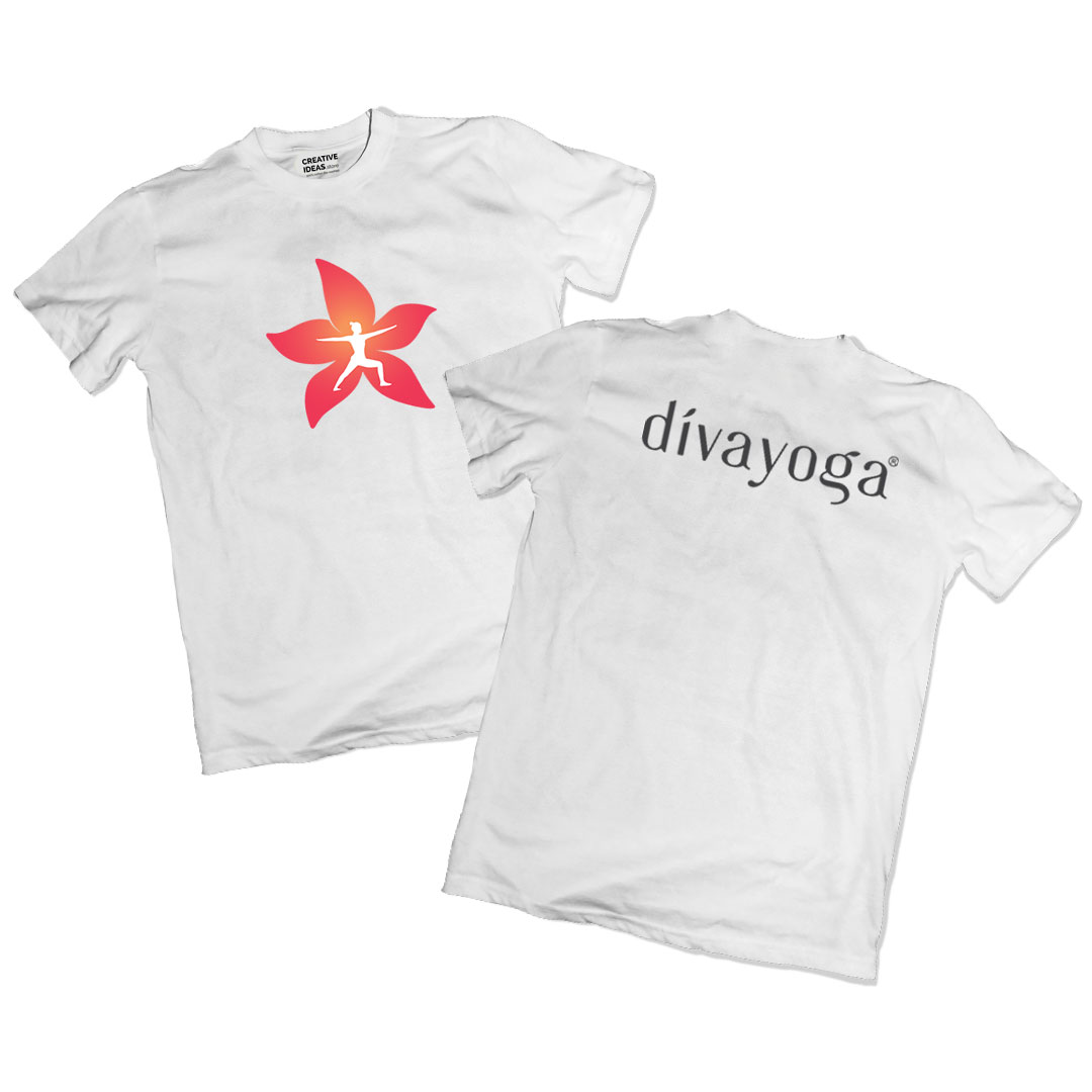 Diva Yoga White Tshirt Front & Back Printed - Official Diva Yoga Merchandise