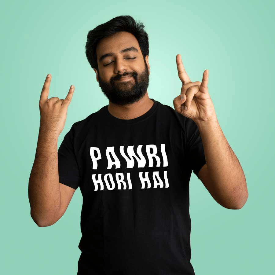 Pawri Hori Hai Glow In The Dark Black Tshirt by Yashraj Mukhate