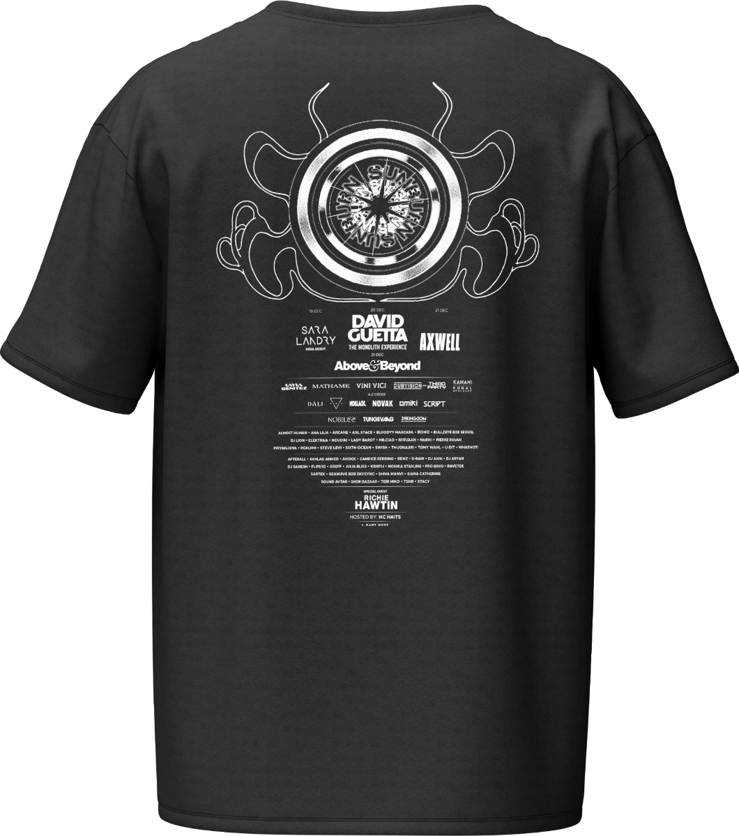 Line Up Black Oversized Tee - Sunburn Official Merchandise
