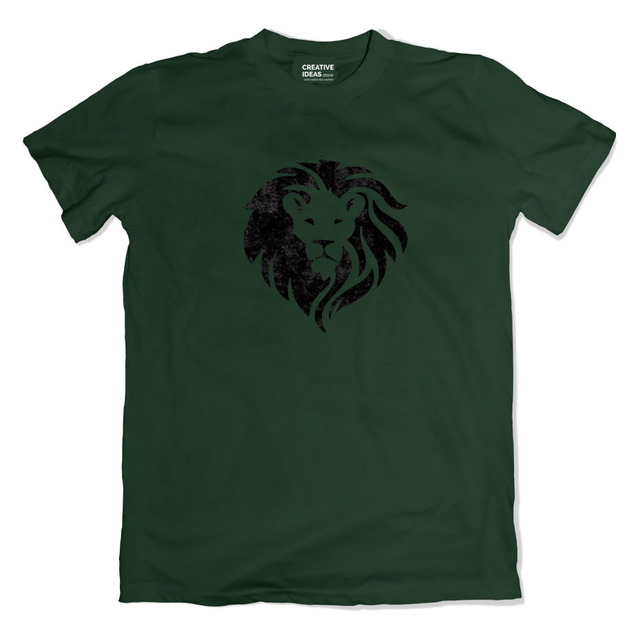 Roaring Lion with Flock Print Green Tshirt by Aditi Raval
