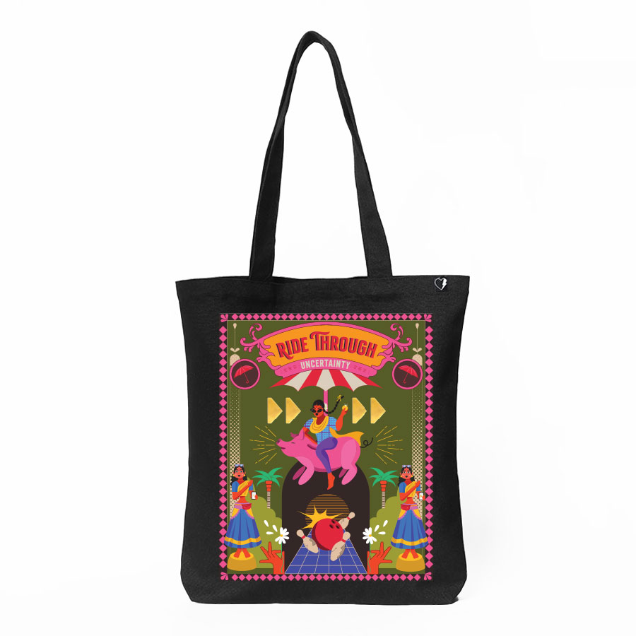 Black Premium Tote Bag - Ride Through Uncertainty by Varshini Ramakrishnan | Limited Edition