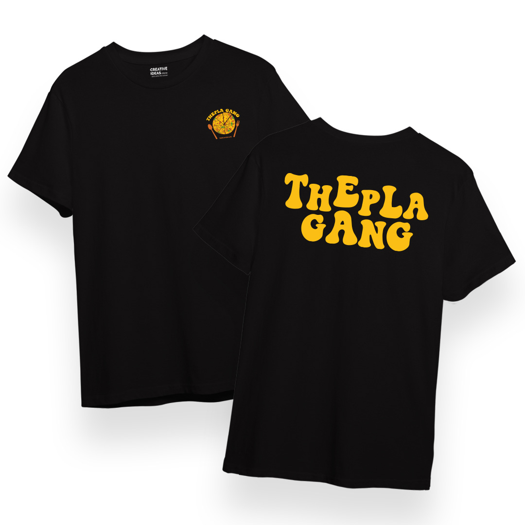 Thepla Gang Oversized Black Front & Back Printed Tshirt - Official Viraj Ghelani Merchandise